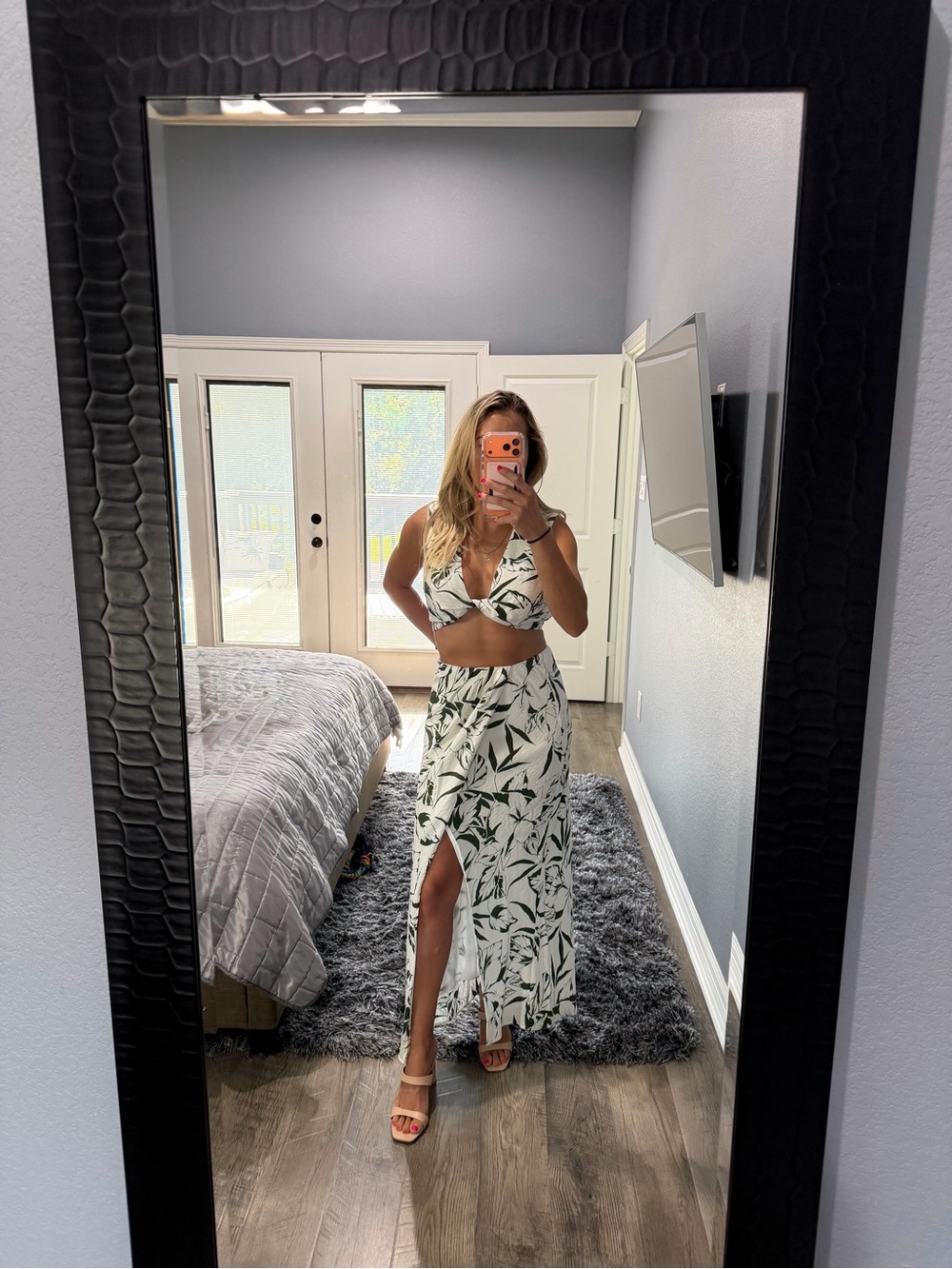 Abercrombie & Fitch White Maxi Dress with Green Tropical Print